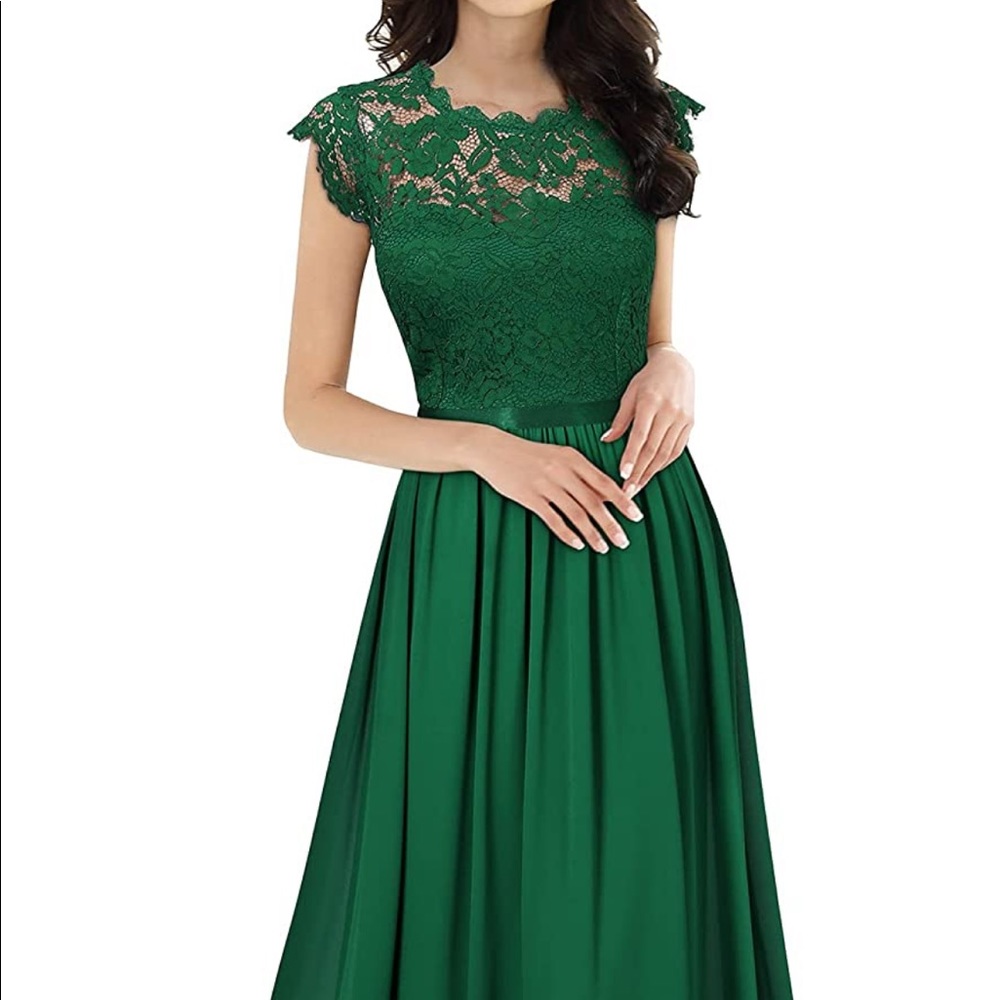 Emerald dress with lace bodice